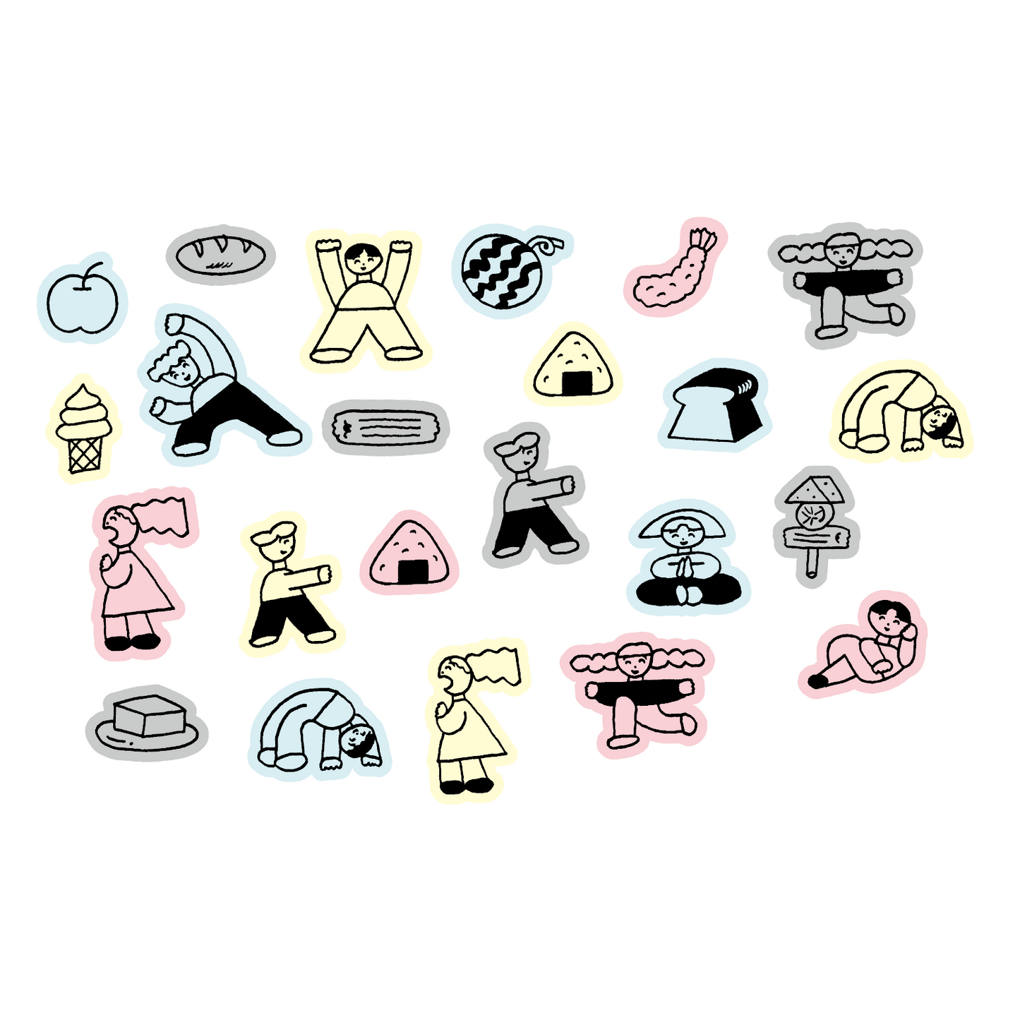 Nishiwaki Tadashi × mizushima Flake Stickers People and Food