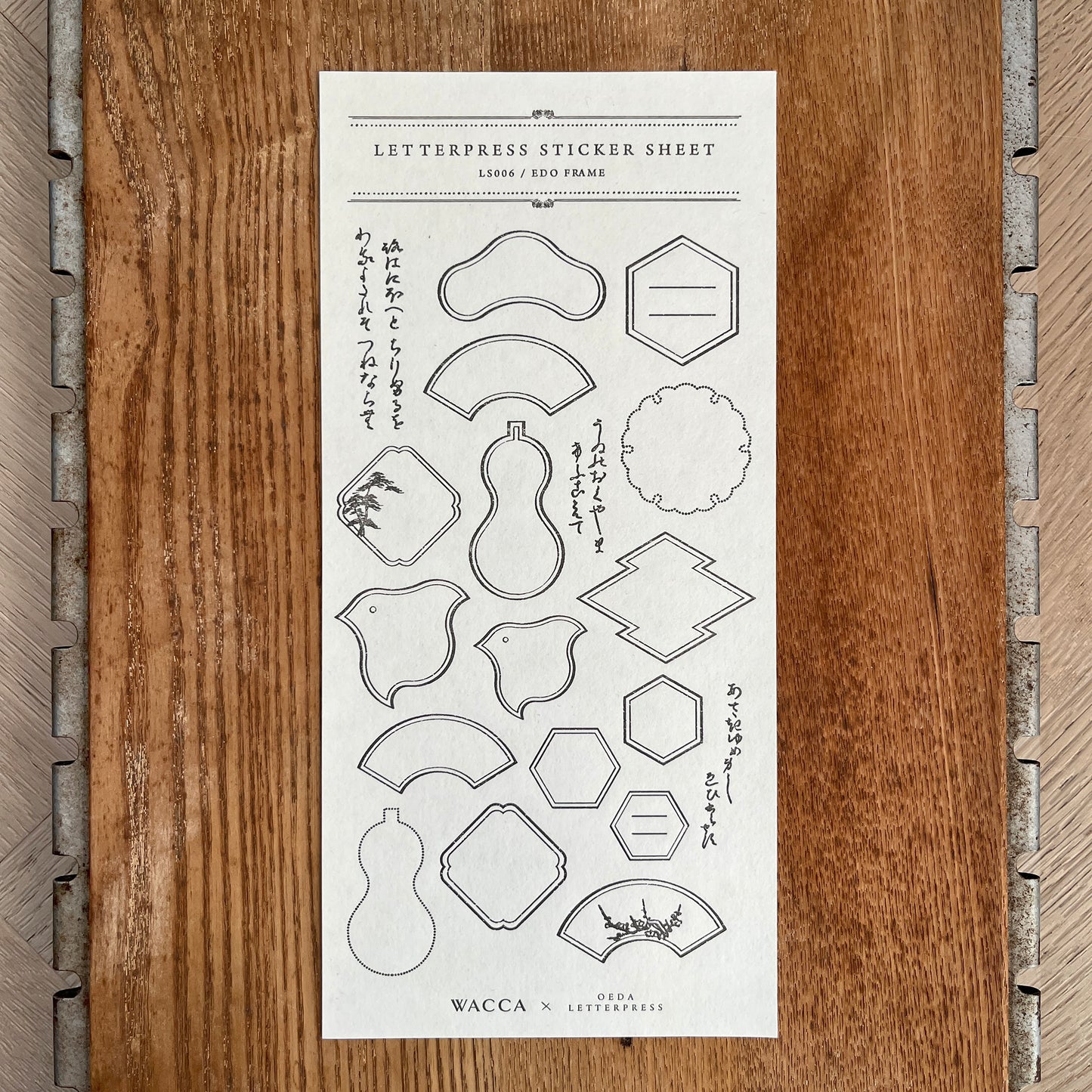 WACCA JAPAN Collaboration Letterpress Sticker Sheet  EDO FRAME / Ink Black