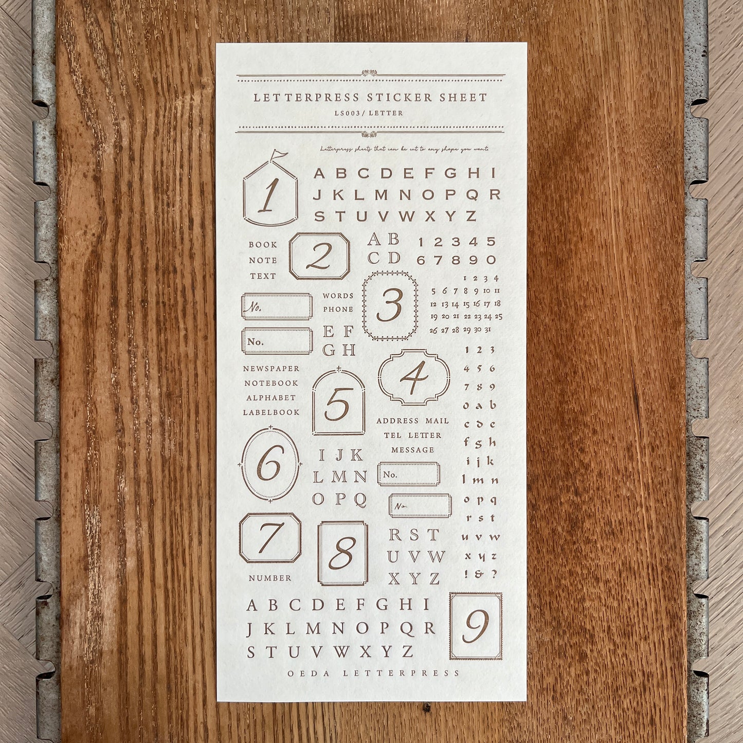 Letterpress Sticker Sheet  LETTER / Bronze
