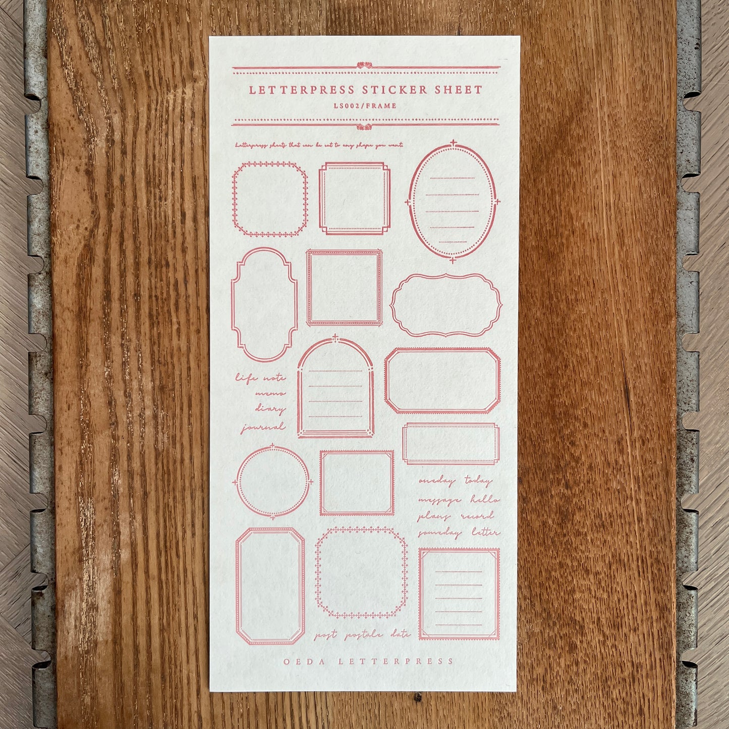 Letterpress Sticker Sheet  FRAME / Rose Pink