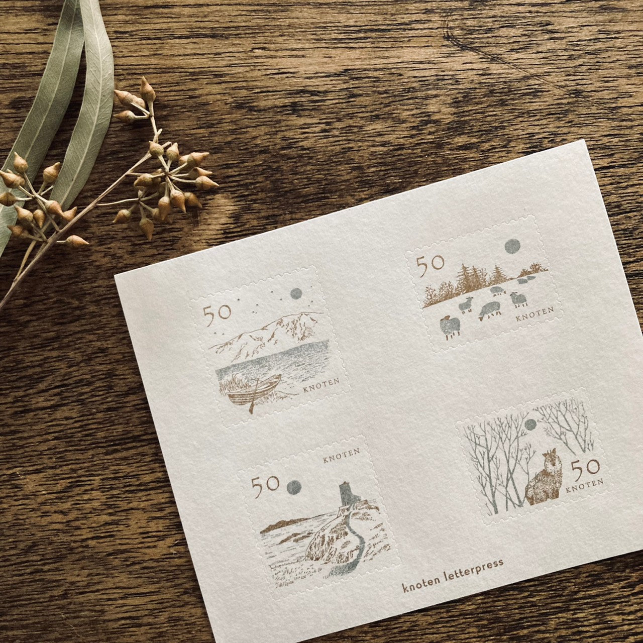knoten letterpress Postage Stamp Sticker Moonlit Night