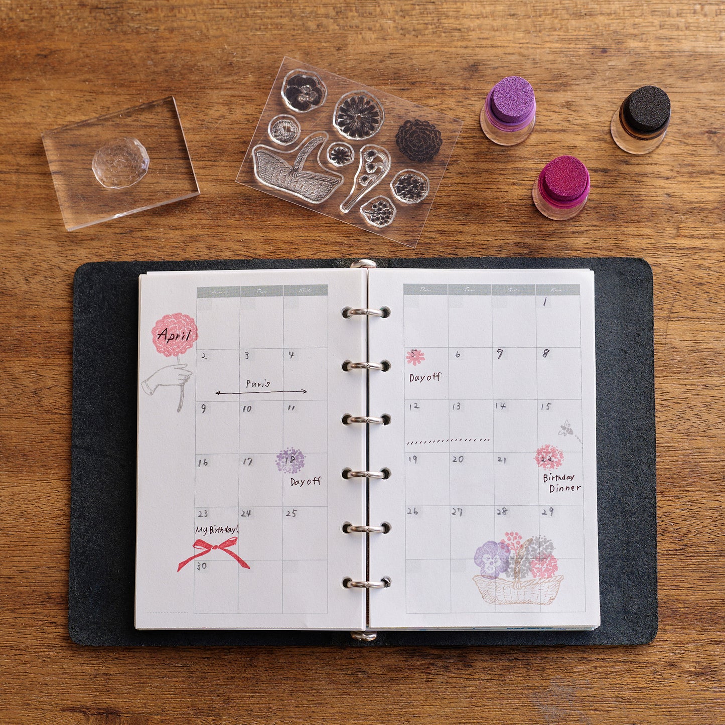 ATELIER.encle d'encle×mizushima JIZAI Clear Stamp BOX Motif set Flower