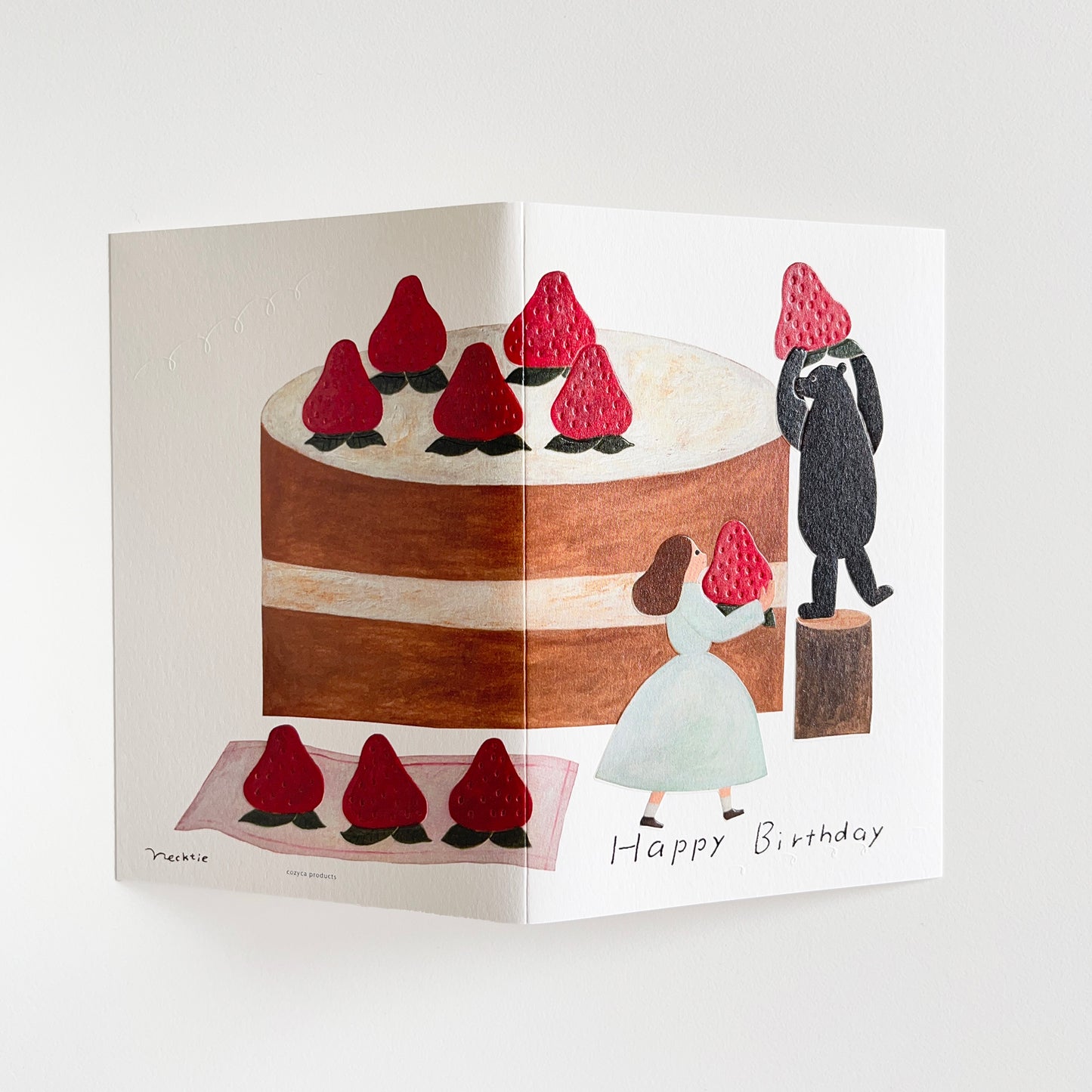 necktie Birthday Card  Strawberry Cake
