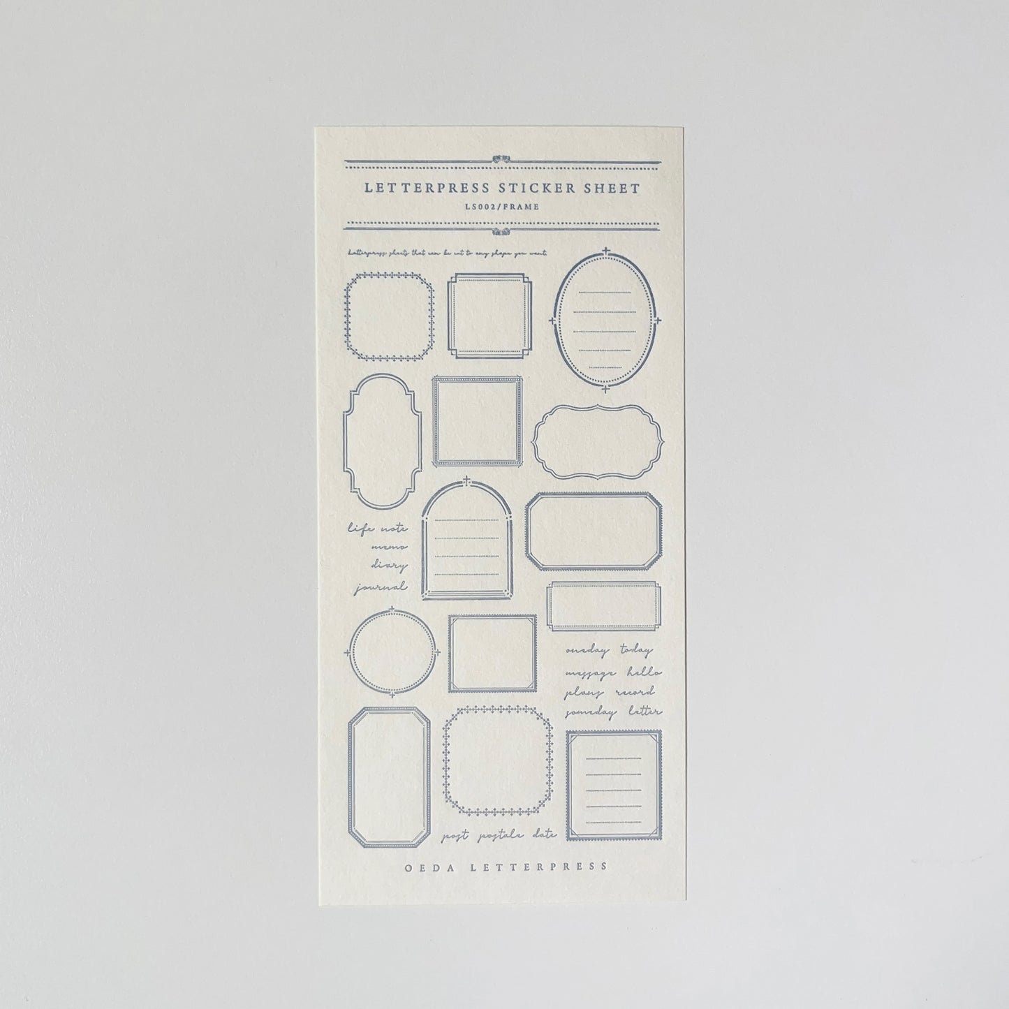 Letterpress Sticker Sheet  FRAME / Pale Blue