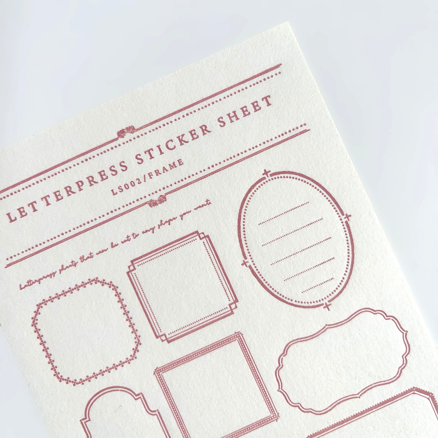 Letterpress Sticker Sheet  FRAME / Rose Pink