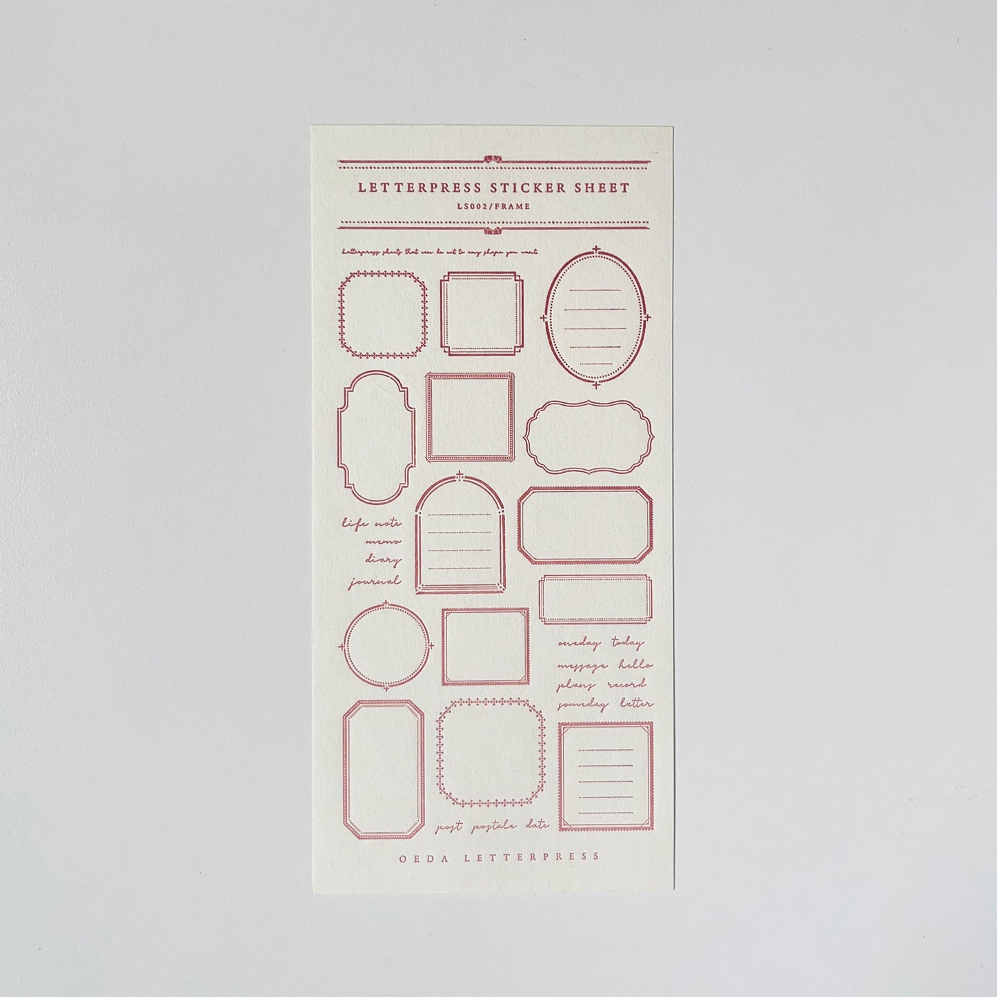 Letterpress Sticker Sheet  FRAME / Rose Pink
