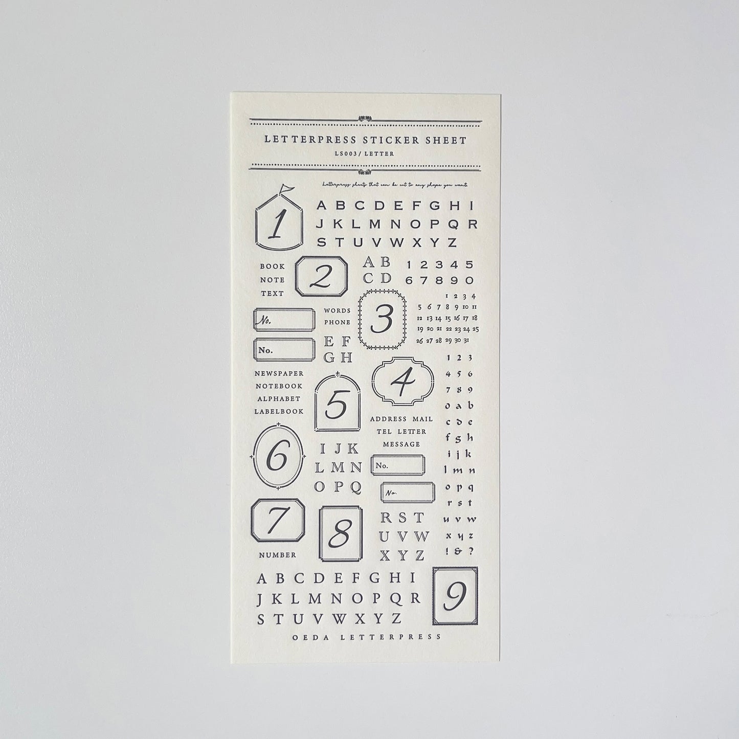 Letterpress Sticker Sheet  LETTER / Black