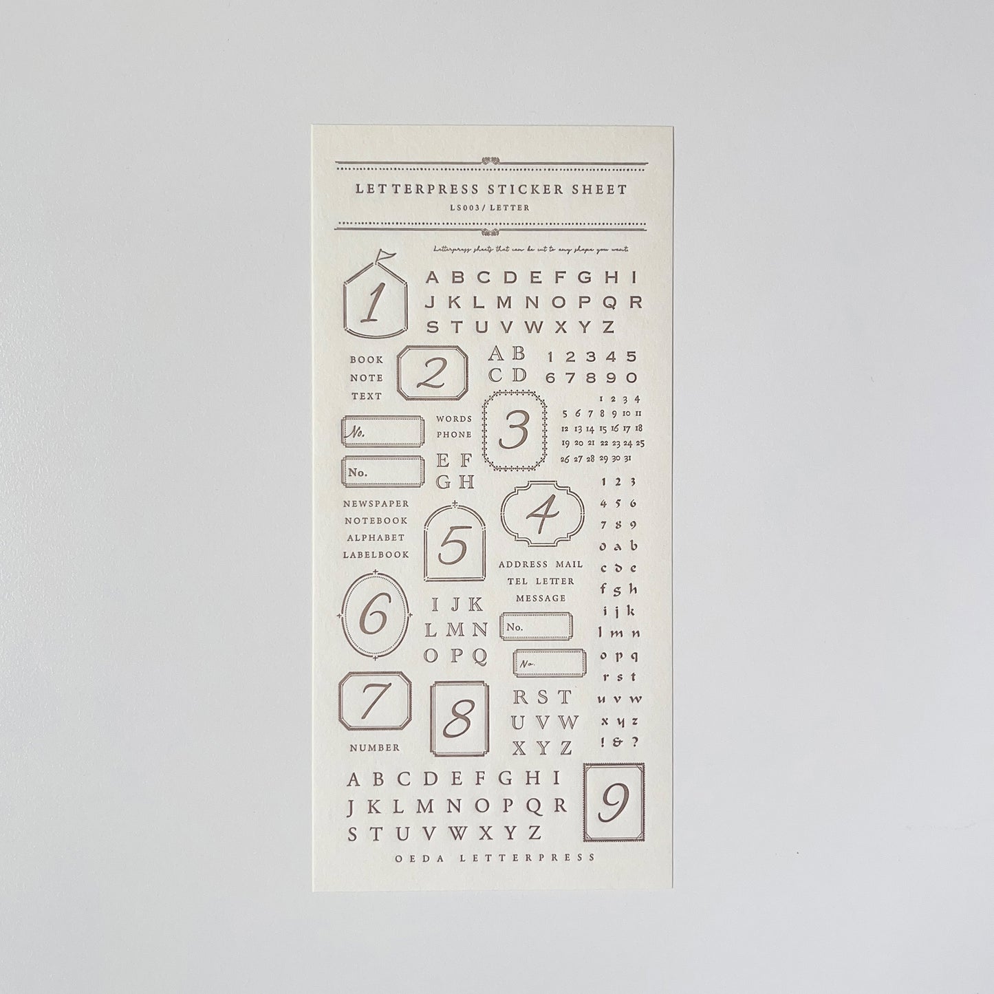 Letterpress Sticker Sheet  LETTER / Bronze