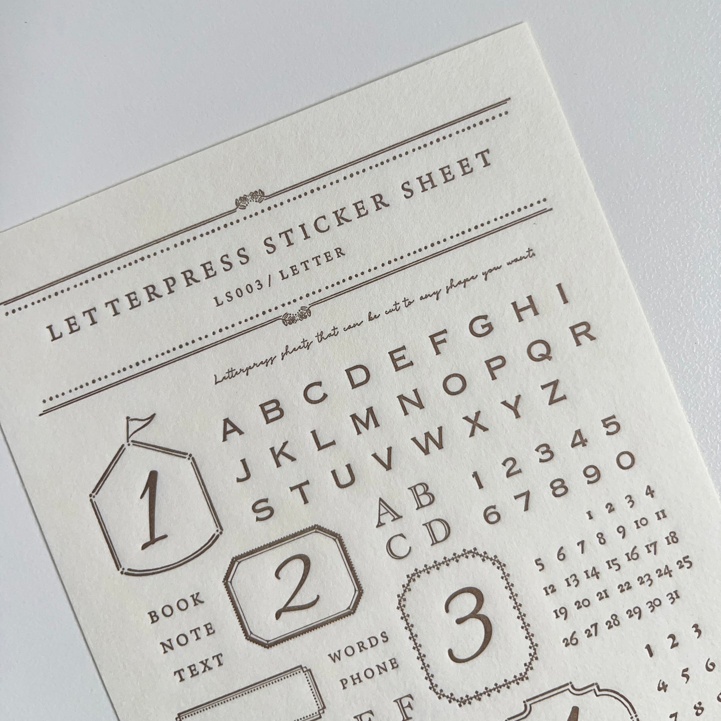 Letterpress Sticker Sheet  LETTER / Bronze