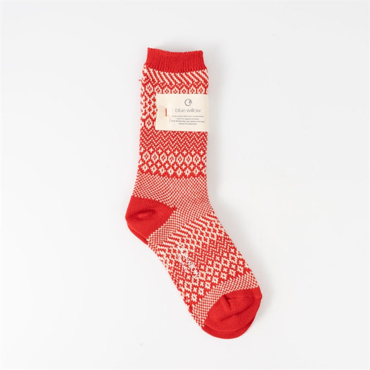 Blue Willow Cotton Patterned Socks (35 Red)