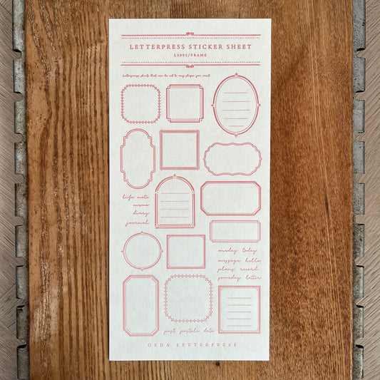Letterpress Sticker Sheet  FRAME / Rose Pink