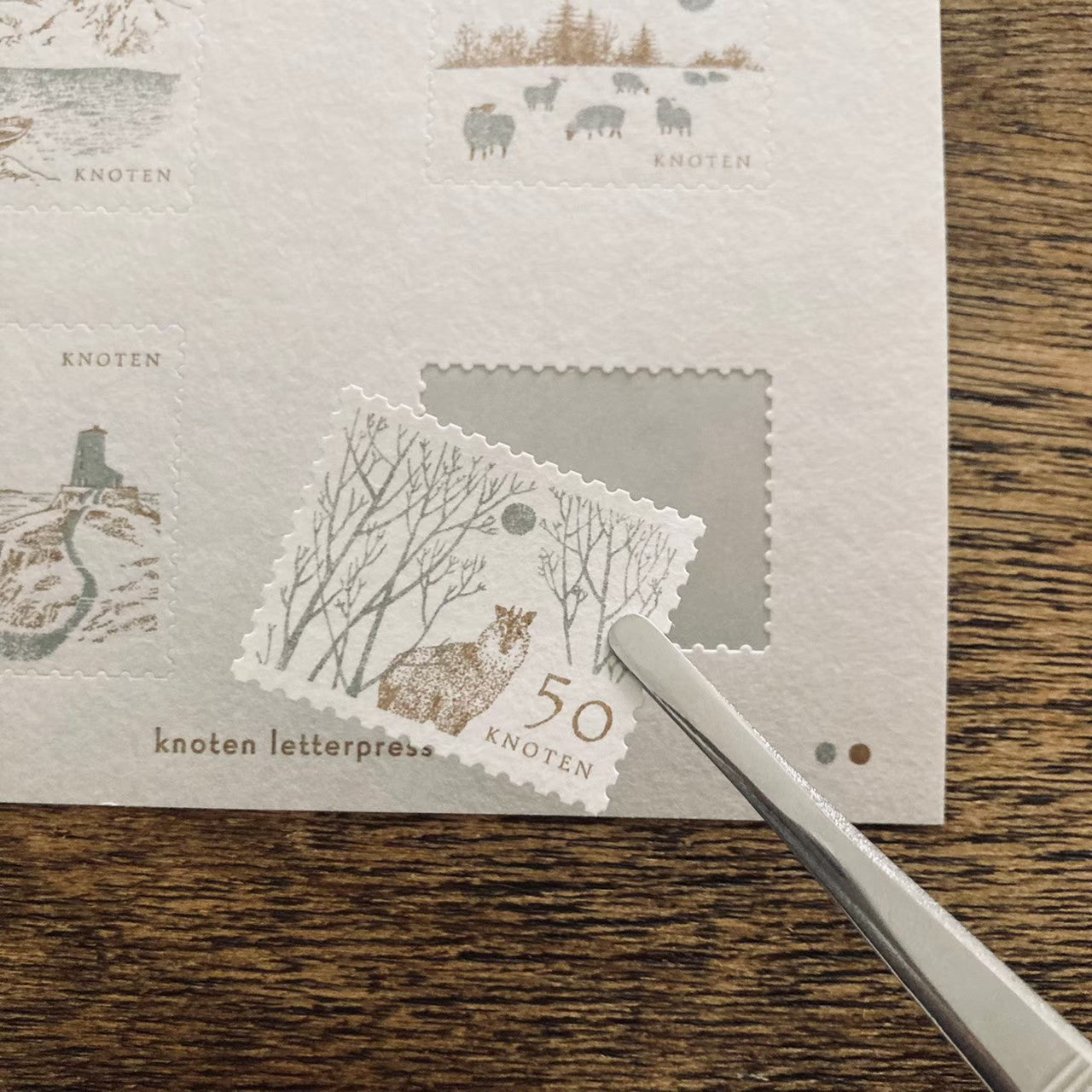 knoten letterpress Postage Stamp Sticker Moonlit Night