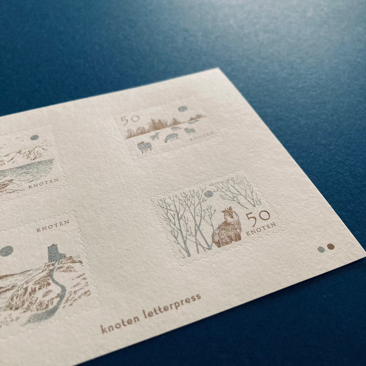 knoten letterpress Postage Stamp Sticker Moonlit Night