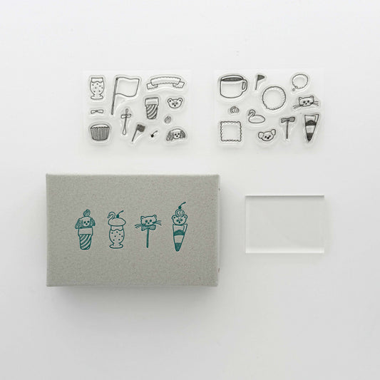 Tobimatsu Shoichiro × mizushima JIZAI Clear Stamp BOX Motif set Topping Animals