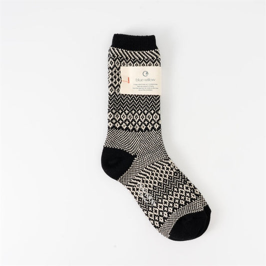 Blue Willow Cotton Patterned Socks (09 Black)